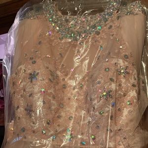 Pink two piece prom dress